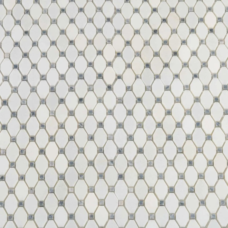 Eastern White, Bardiglio 11x11 Polished Octagon Marble Mosaic Tile (5 pack, 4.51 sq ft/case) by Apollo Tile