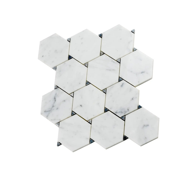 Cotton White 11x12 Polished Hexagon Bianco Carrara Bardiglio Marble Mosaic Tile (5 pack, 4.73 sq ft/case) by Apollo Tile