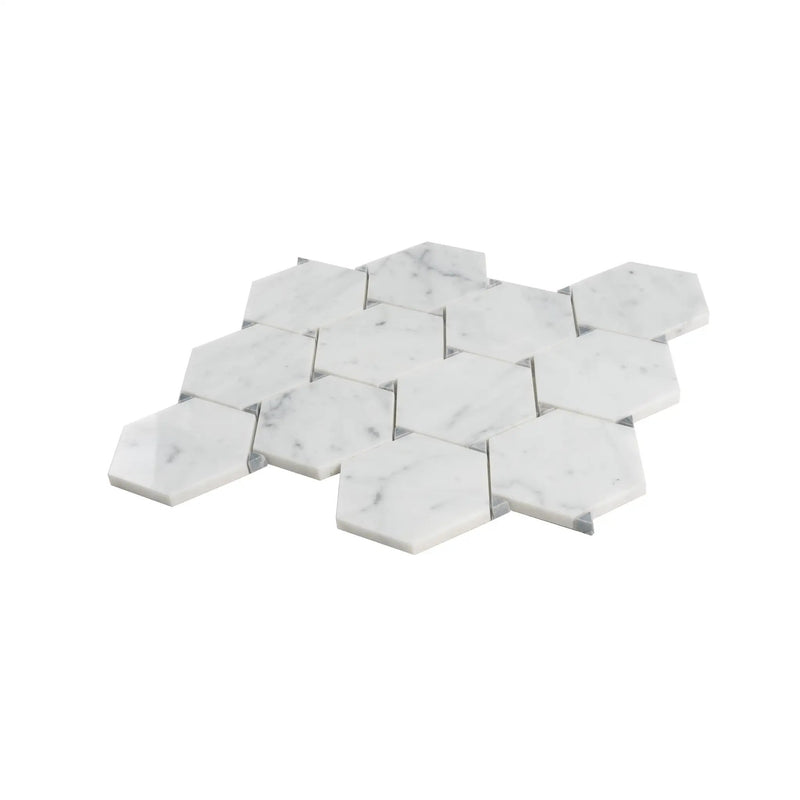 Cotton White 11x12 Polished Hexagon Bianco Carrara Bardiglio Marble Mosaic Tile (5 pack, 4.73 sq ft/case) by Apollo Tile