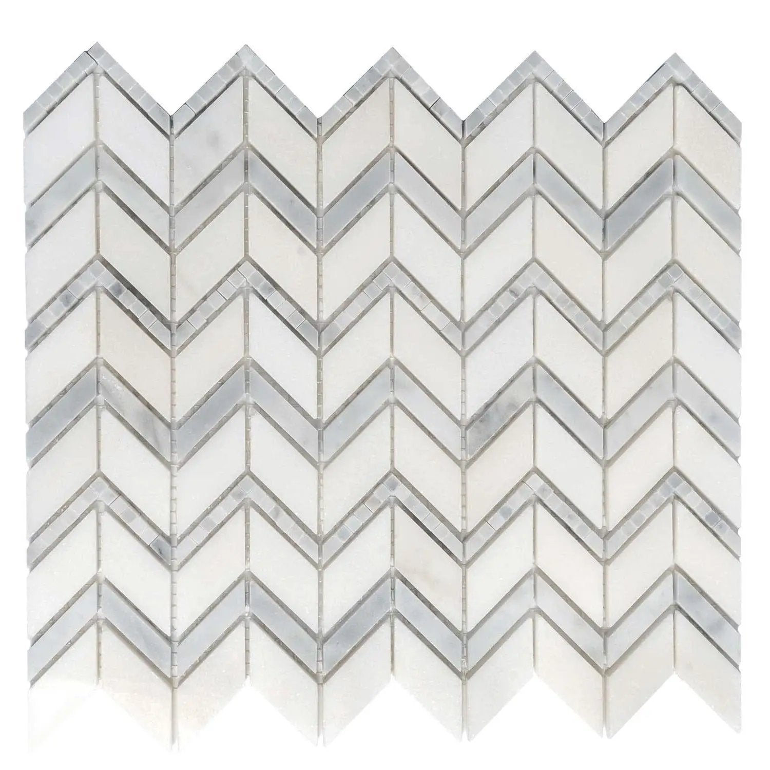 Bianco Carrara Eastern White 10x12 Polished Herringbone Marble Mosaic Tile (5 pack, 4.3 sq ft/case) by Apollo Tile