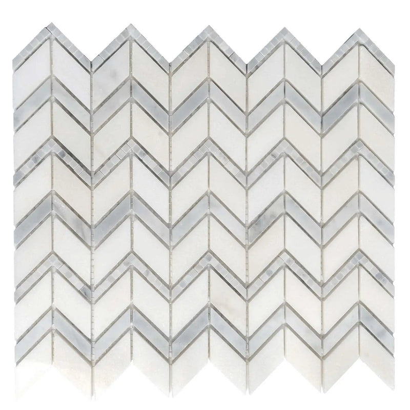 Bianco Carrara Eastern White 10x12 Polished Herringbone Marble Mosaic Tile (5 pack, 4.3 sq ft/case) by Apollo Tile
