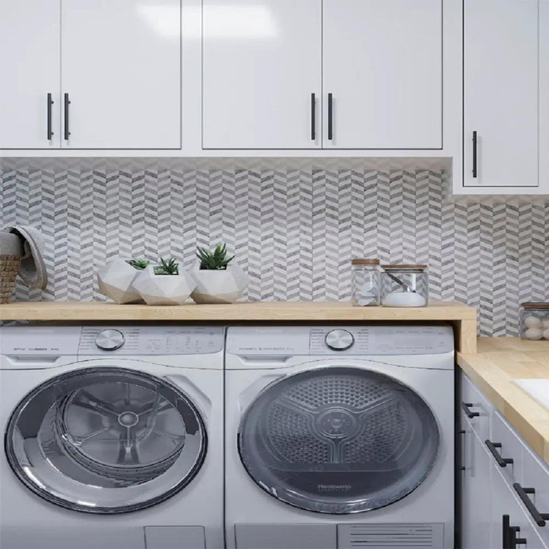 Carrara Gray, Eastern White 11x13 Polished Herringbone Marble Mosaic Tile (5 pack, 5.15 sq ft/case) by Apollo Tile