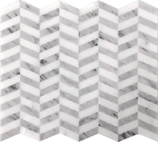 Carrara Gray, Eastern White 11x13 Polished Herringbone Marble Mosaic Tile (5 pack, 5.15 sq ft/case), photo 2 of 3