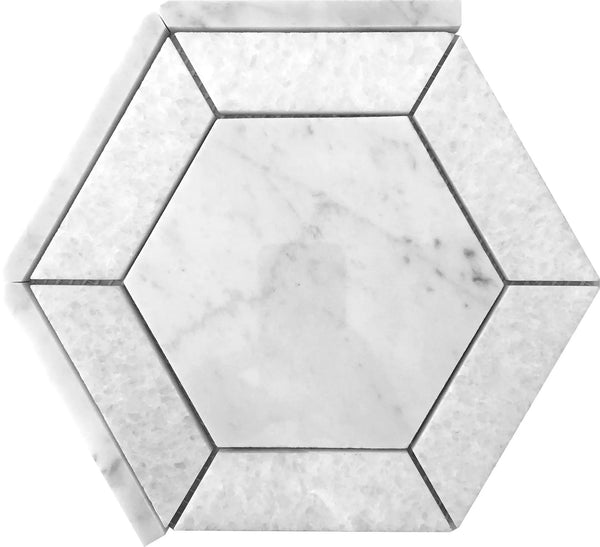 Bianco Carrara, Crystal White 8x8 Polished Hexagon Marble Mosaic Tile (5 pack, 1.83 sq ft/case), photo 2 of 7