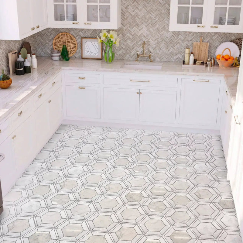 Bianco Carrara, Crystal White 8x8 Polished Hexagon Marble Mosaic Tile (5 pack, 1.83 sq ft/case) by Apollo Tile