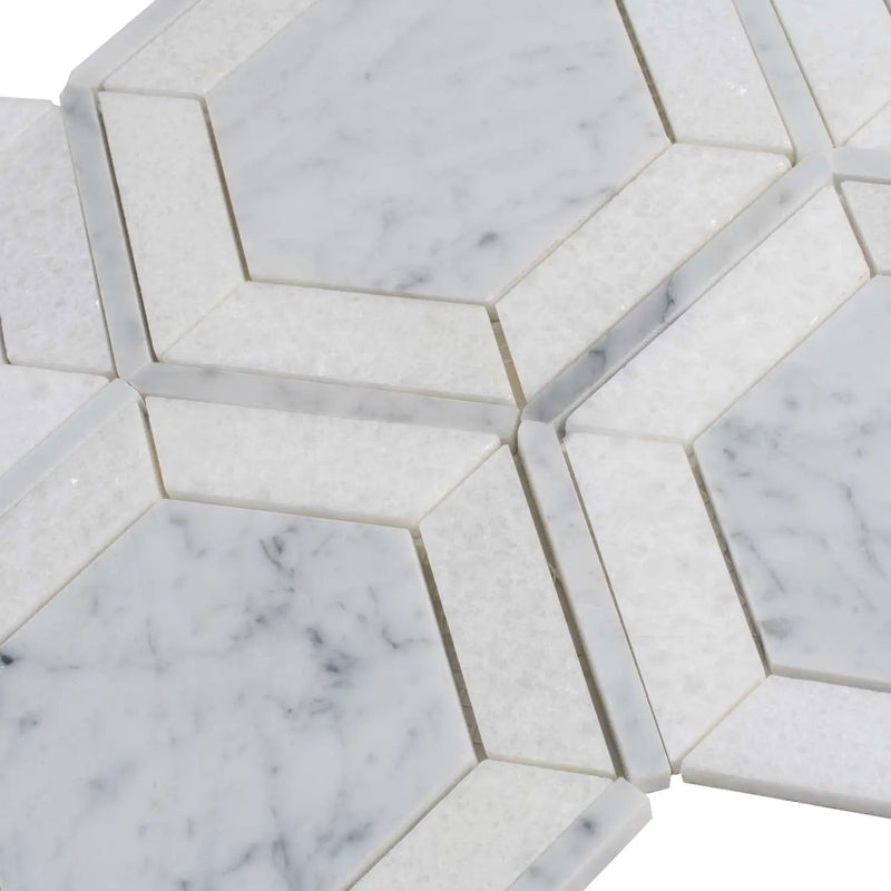 Bianco Carrara, Crystal White 8x8 Polished Hexagon Marble Mosaic Tile (5 pack, 1.83 sq ft/case) by Apollo Tile