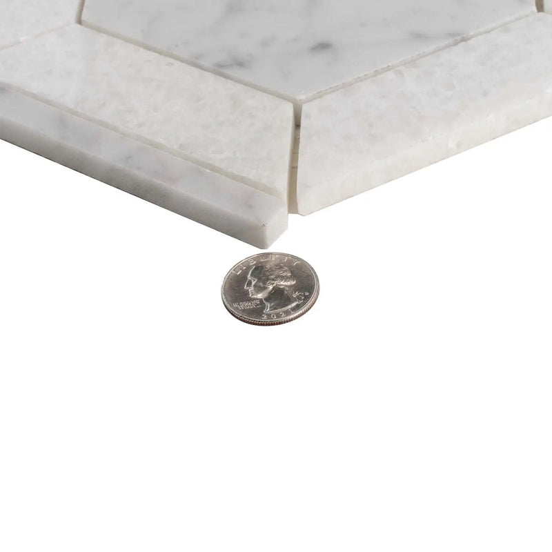 Bianco Carrara, Crystal White 8x8 Polished Hexagon Marble Mosaic Tile (5 pack, 1.83 sq ft/case) by Apollo Tile