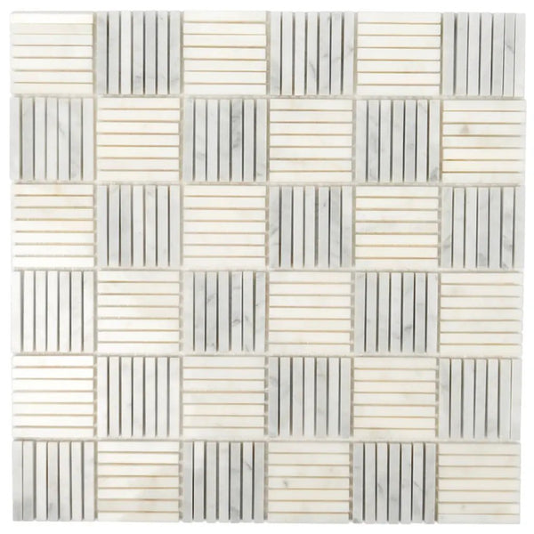 White Gray 12x12 Polished Brick Bianco Carrara Marble Mosaic Tile (5 pack, 5 sq ft/case), photo 2 of 6