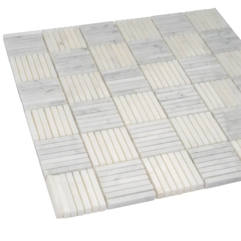 White Gray 12x12 Polished Brick Bianco Carrara Marble Mosaic Tile (5 pack, 5 sq ft/case) by Apollo Tile