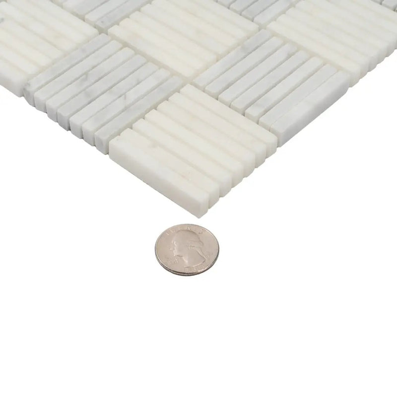 White Gray 12x12 Polished Brick Bianco Carrara Marble Mosaic Tile (5 pack, 5 sq ft/case) by Apollo Tile