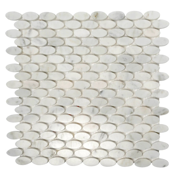 White 11x12 Polished Oval Bianco Carrara Marble Mosaic Tile (5 pack, 4.51 sq ft/case), photo 2 of 7