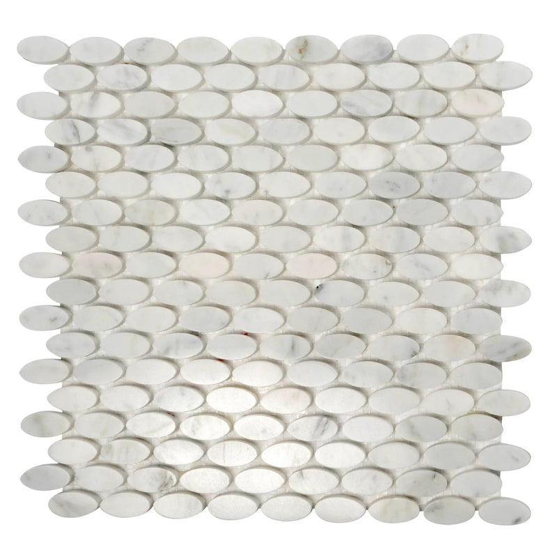 White 11x12 Polished Oval Bianco Carrara Marble Mosaic Tile (5 pack, 4.51 sq ft/case) by Apollo Tile
