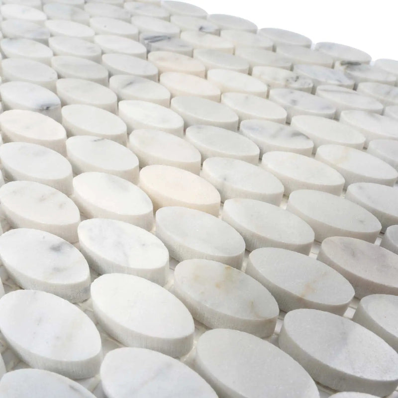 White 11x12 Polished Oval Bianco Carrara Marble Mosaic Tile (5 pack, 4.51 sq ft/case) by Apollo Tile