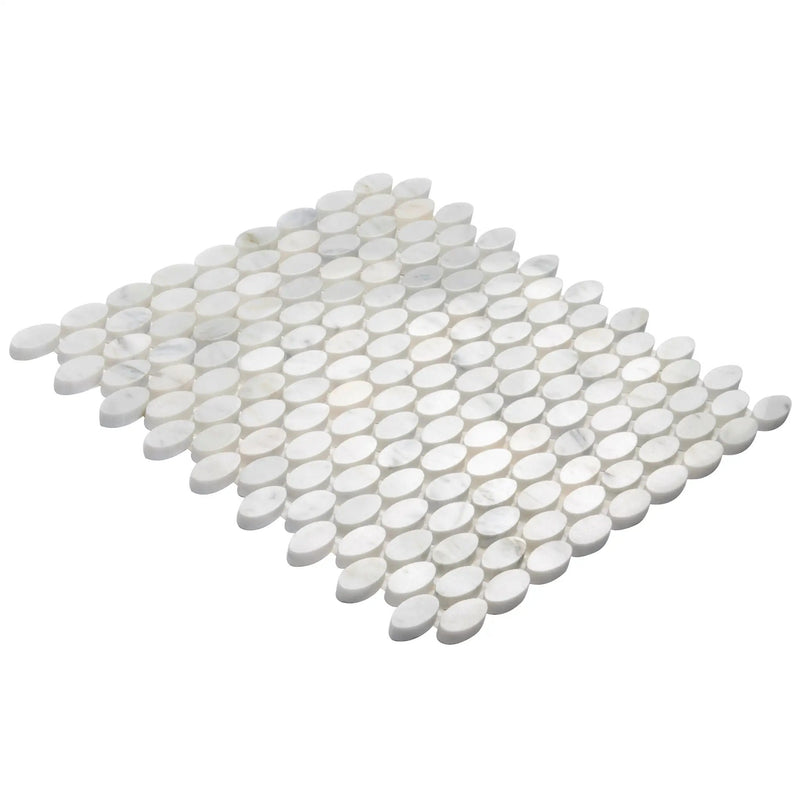 White 11x12 Polished Oval Bianco Carrara Marble Mosaic Tile (5 pack, 4.51 sq ft/case) by Apollo Tile