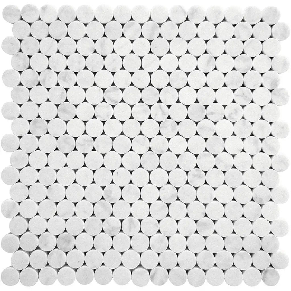 White 11x12 Honed Penny Round Bianco Carrara Marble Mosaic Tile (5 pack, 4.83 sq ft/case) by Apollo Tile