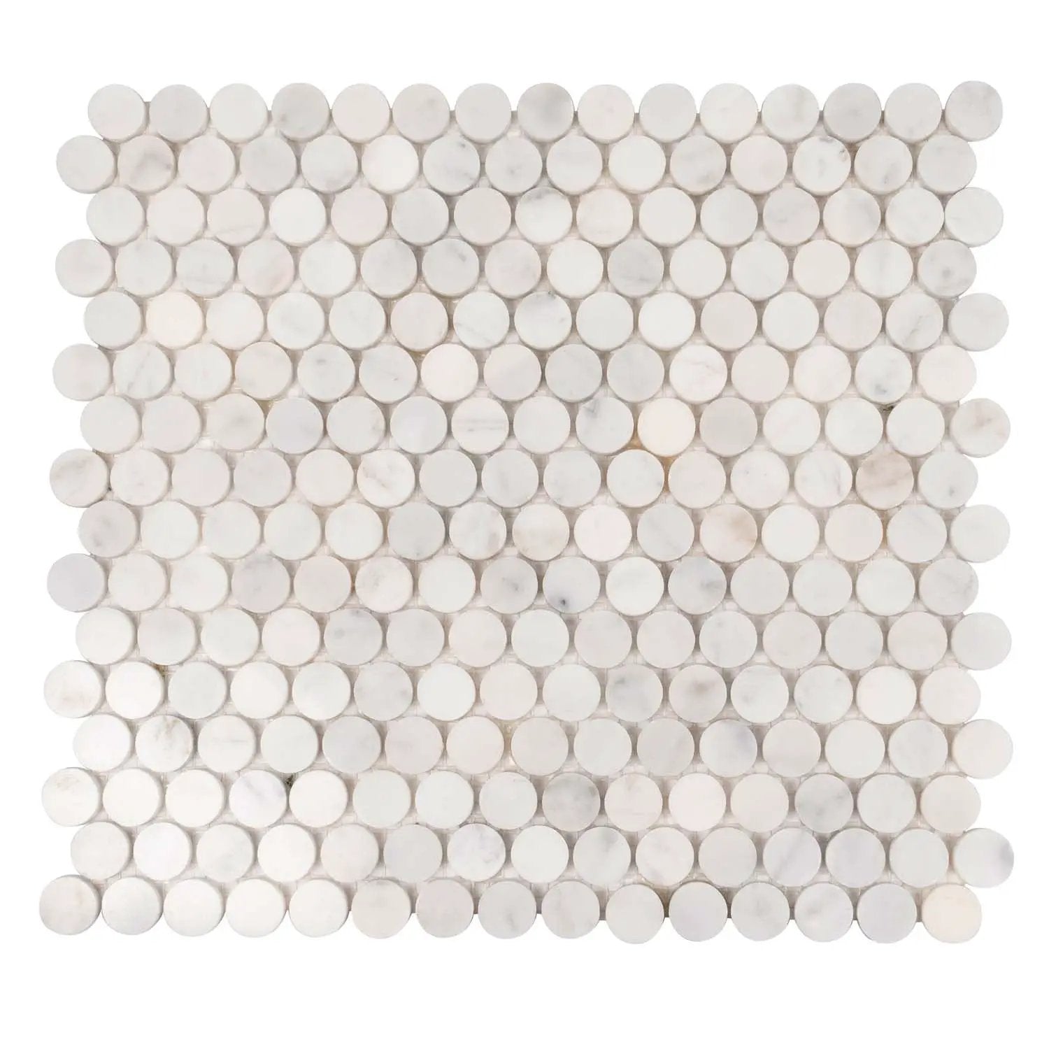 White 11x12 Polished Penny Round Bianco Carrara Marble Mosaic Tile (5 pack, 4.82 sq ft/case) by Apollo Tile