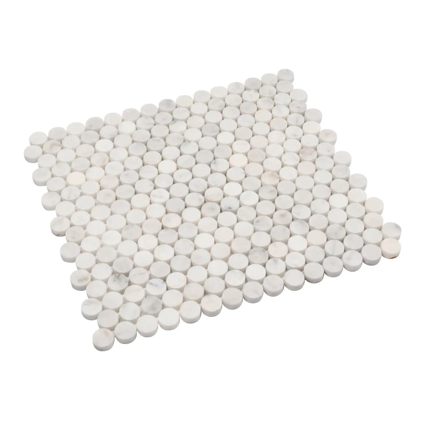 White 11x12 Polished Penny Round Bianco Carrara Marble Mosaic Tile (5 pack, 4.82 sq ft/case) by Apollo Tile