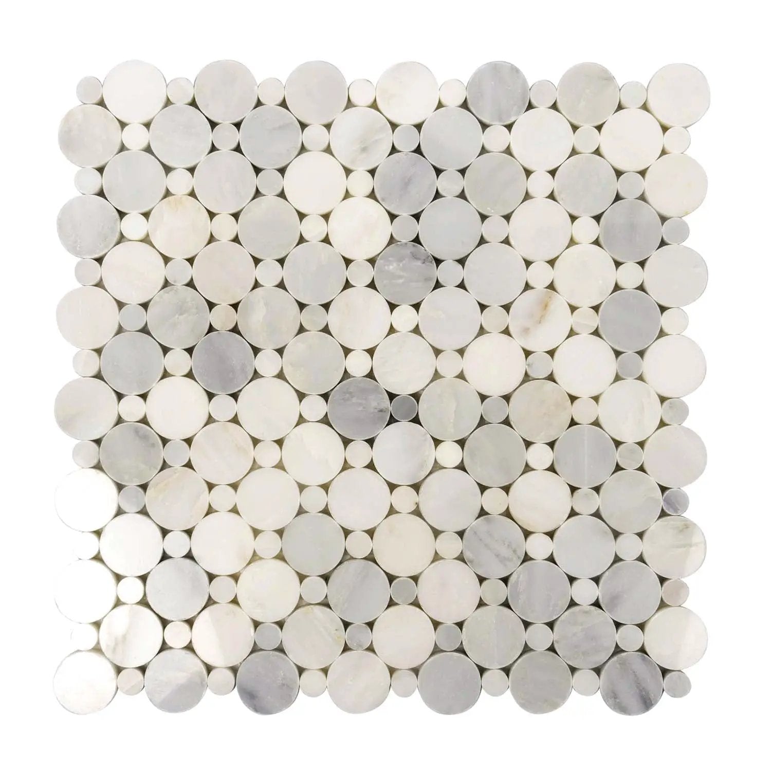 Oriental White 12x12 Polished Penny Round Marble Mosaic Tile (5 pack, 4.83 sq ft/case) by Apollo Tile