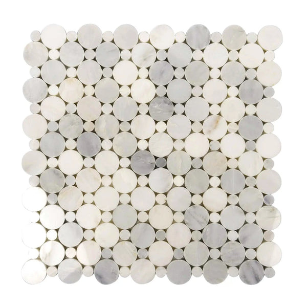Oriental White 12x12 Polished Penny Round Marble Mosaic Tile (5 pack, 4.83 sq ft/case), photo 2 of 7