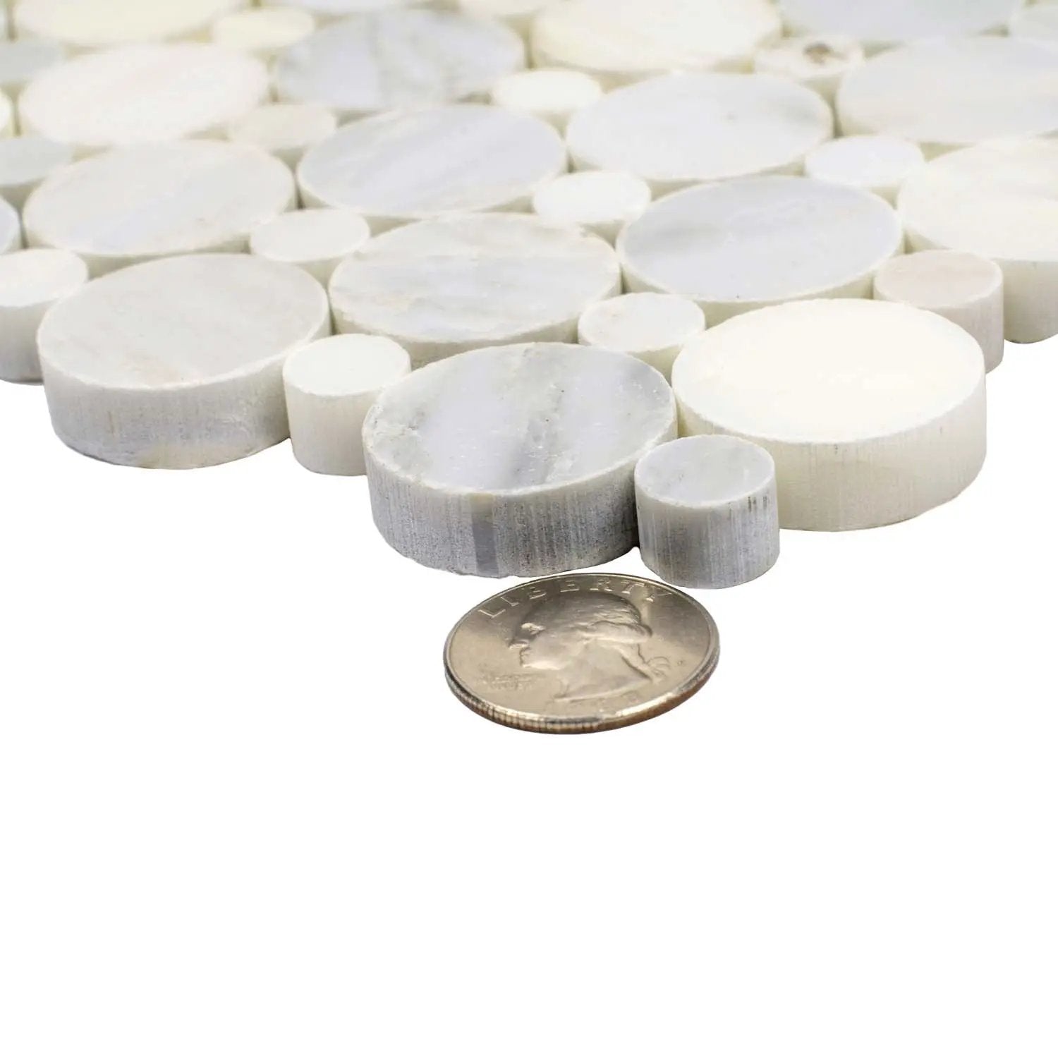 Oriental White 12x12 Polished Penny Round Marble Mosaic Tile (5 pack, 4.83 sq ft/case) by Apollo Tile
