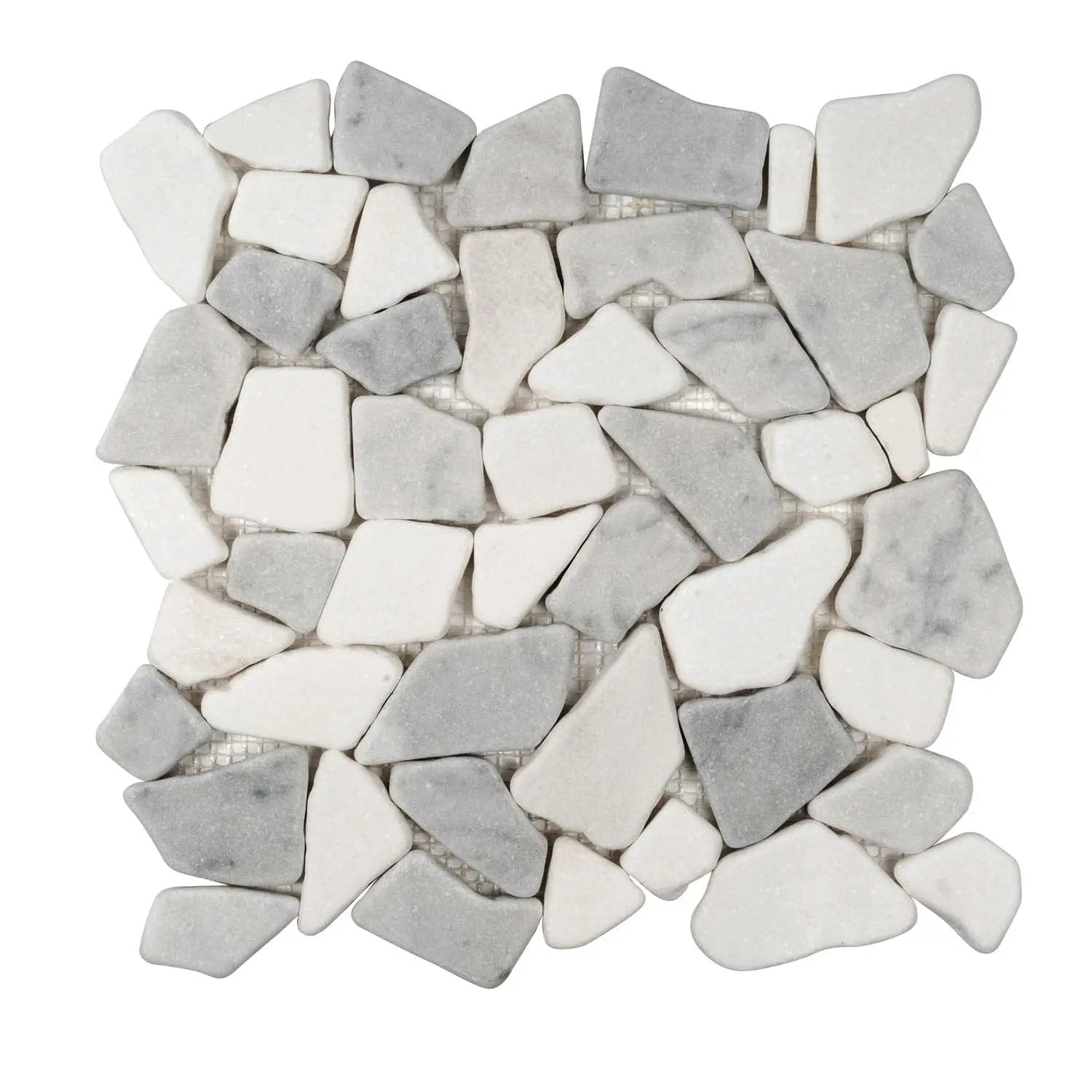 White Gray 11x11 Polished Marble Pebble Mosaic Tile (5 pack, 4.2 sq ft/case) by Apollo Tile