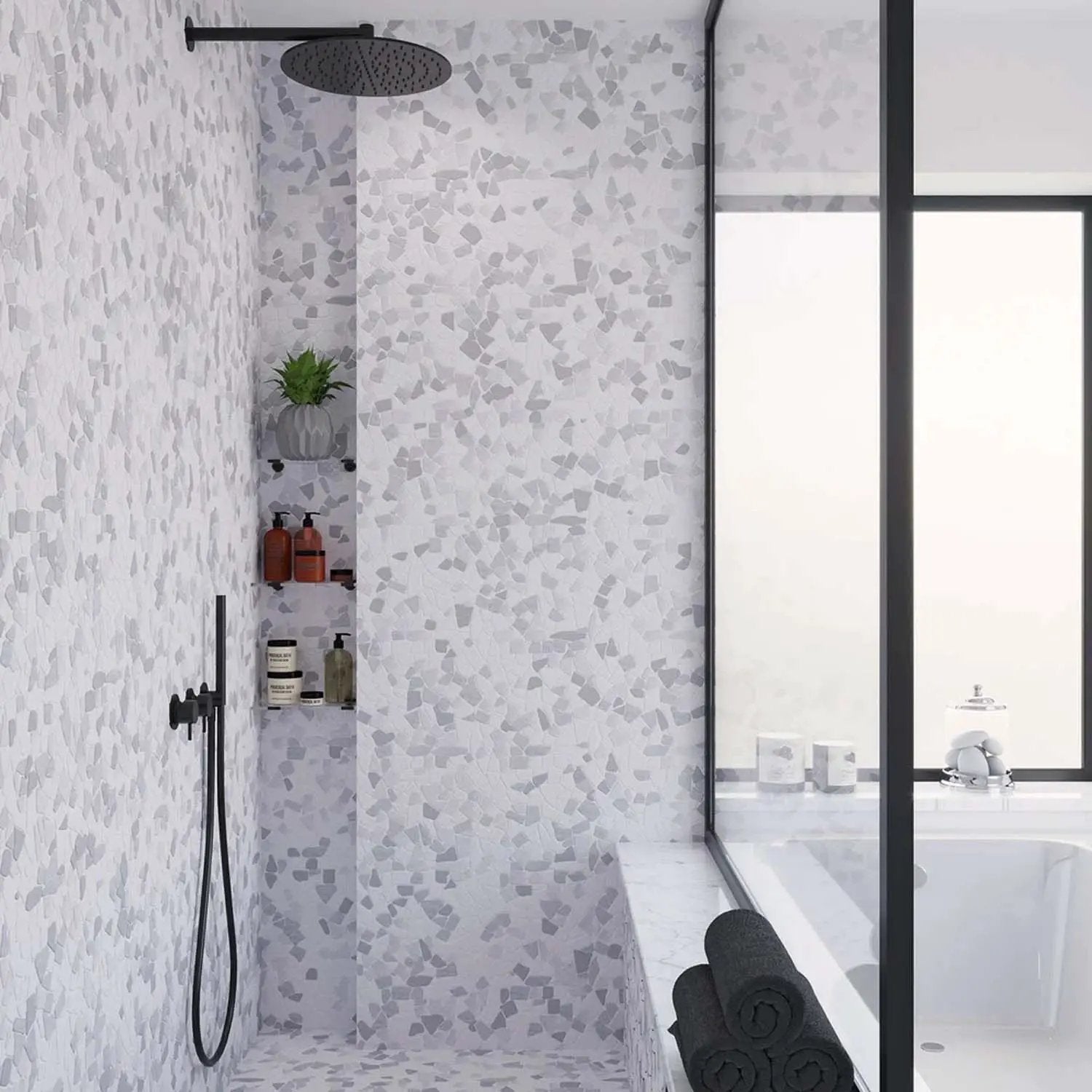 White Gray 11x11 Polished Marble Pebble Mosaic Tile (5 pack, 4.2 sq ft/case) by Apollo Tile