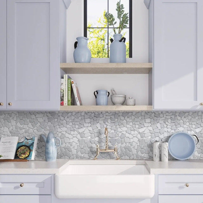 White Gray 11x11 Polished Marble Pebble Mosaic Tile (5 pack, 4.2 sq ft/case) by Apollo Tile
