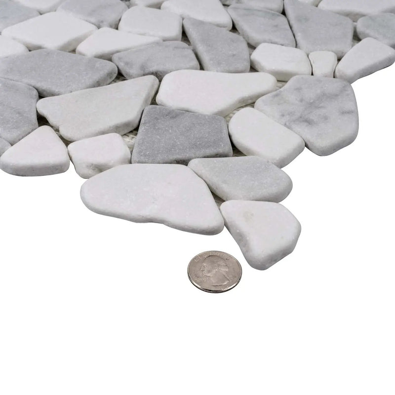 White Gray 11x11 Polished Marble Pebble Mosaic Tile (5 pack, 4.2 sq ft/case) by Apollo Tile