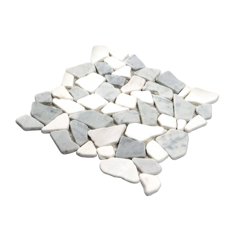 White Gray 11x11 Polished Marble Pebble Mosaic Tile (5 pack, 4.2 sq ft/case) by Apollo Tile