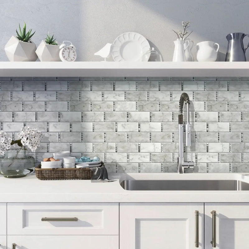 White 12x13 Polished Marble Mosaic Tile (5 pack, 5.28125 sq ft/case) by Apollo Tile