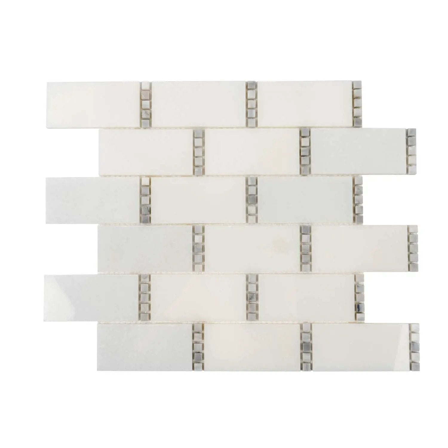 Eastern White, Bianco Carrara 12x13 Polished Brick Marble Mosaic Tile (5 pack, 5.28125 sq ft/case) by Apollo Tile