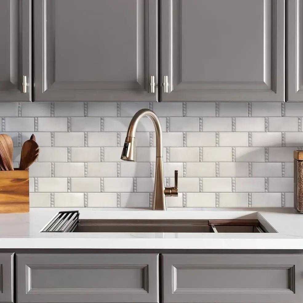 Eastern White, Bianco Carrara 12x13 Polished Brick Marble Mosaic Tile (5 pack, 5.28125 sq ft/case) by Apollo Tile