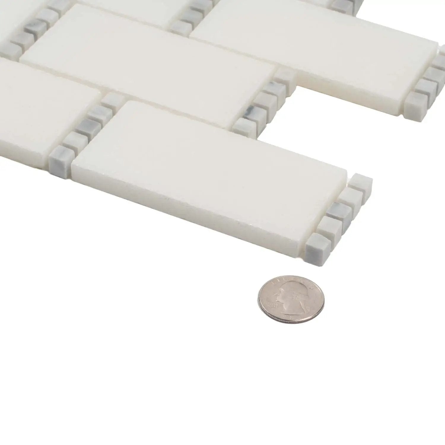 Eastern White, Bianco Carrara 12x13 Polished Brick Marble Mosaic Tile (5 pack, 5.28125 sq ft/case) by Apollo Tile