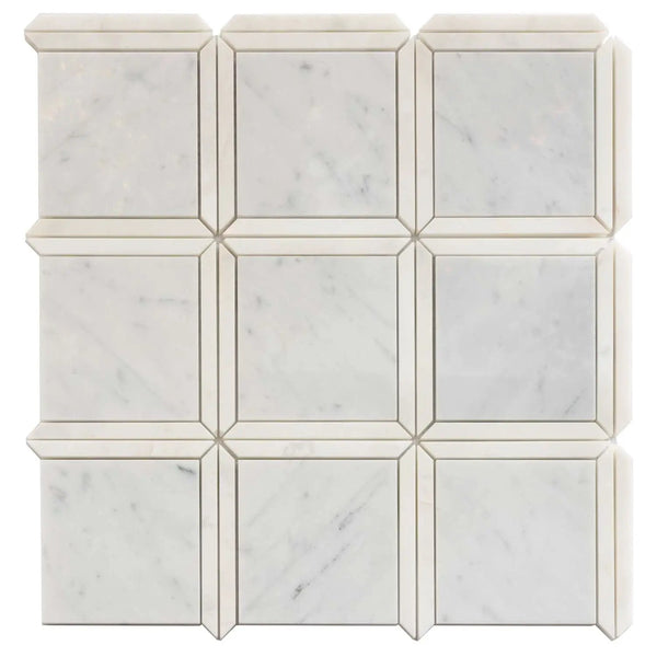 Bianco Carrara, Eastern White 12x12 Polished Brick Marble Mosaic Tile (5 pack, 5 sq ft/case), photo 2 of 7