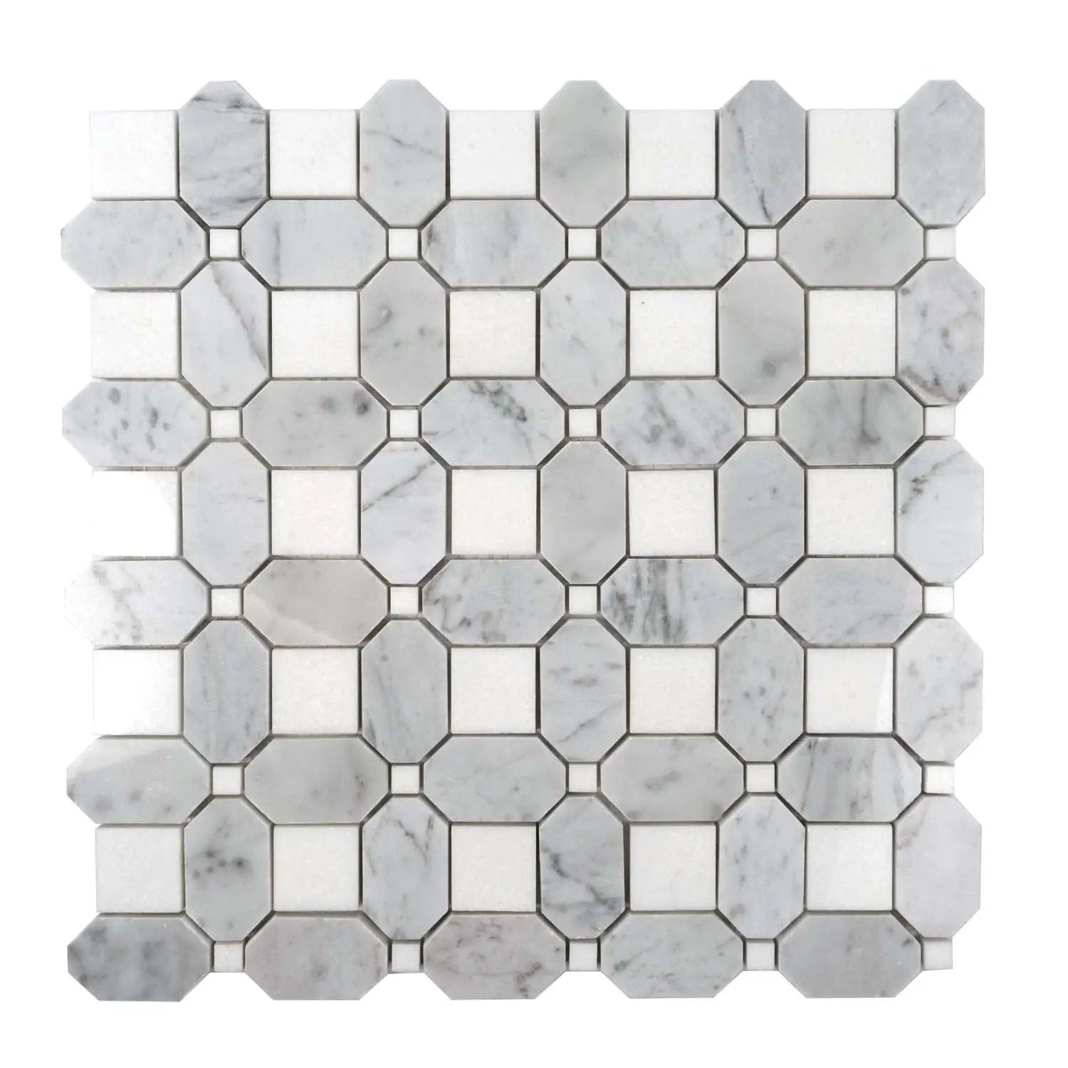 White Gray 12x12 Polished Multi-shaped Thassos Bianco Carrara Marble Mosaic Tile (5 pack, 5.17 sq ft/case) by Apollo Tile