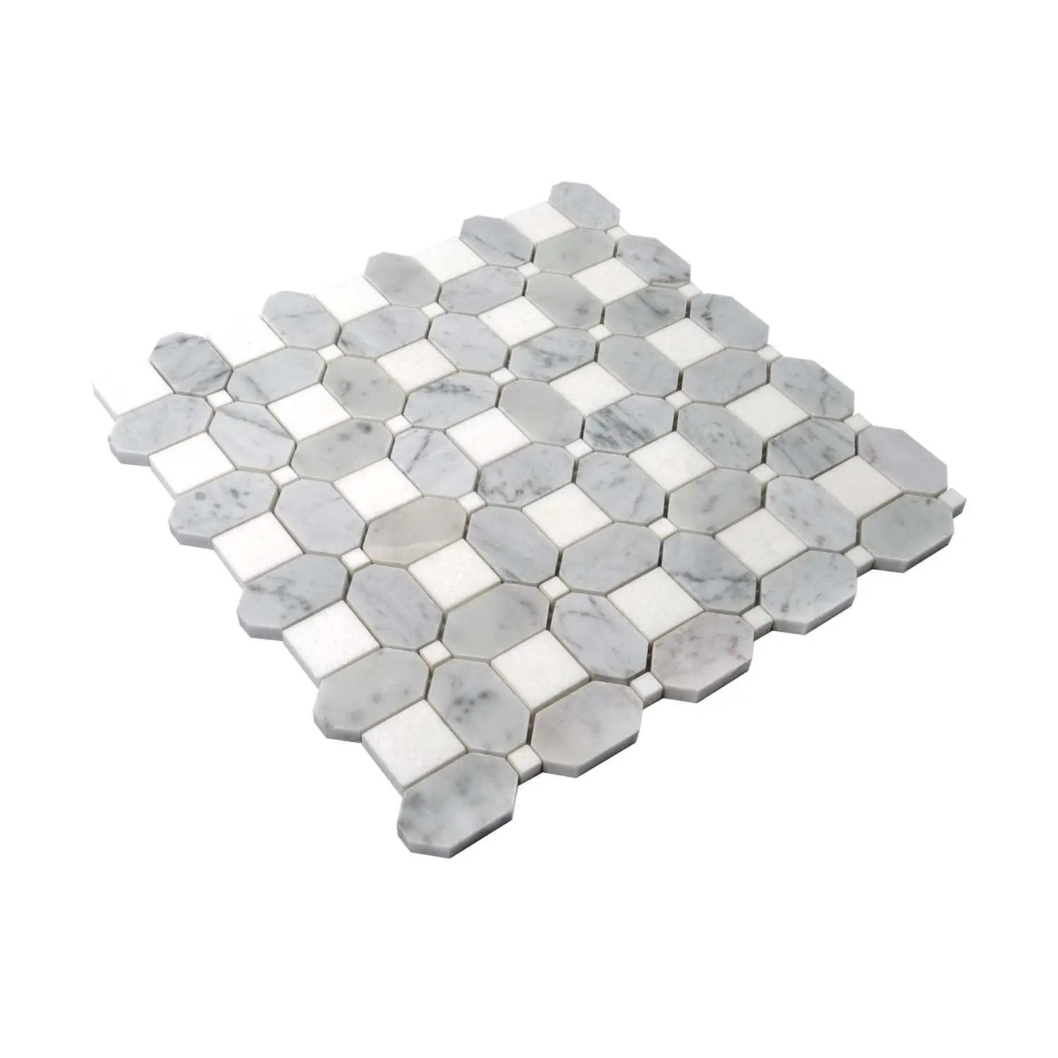 White Gray 12x12 Polished Multi-shaped Thassos Bianco Carrara Marble Mosaic Tile (5 pack, 5.17 sq ft/case) by Apollo Tile