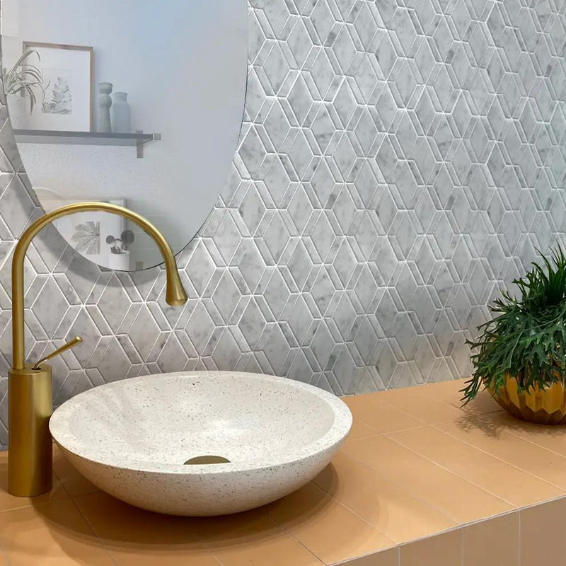 Pearl White 12x12 Polished Diamond Bianco Carrara Marble Mosaic Tile (5 pack, 4.59 sq ft/case) by Apollo Tile
