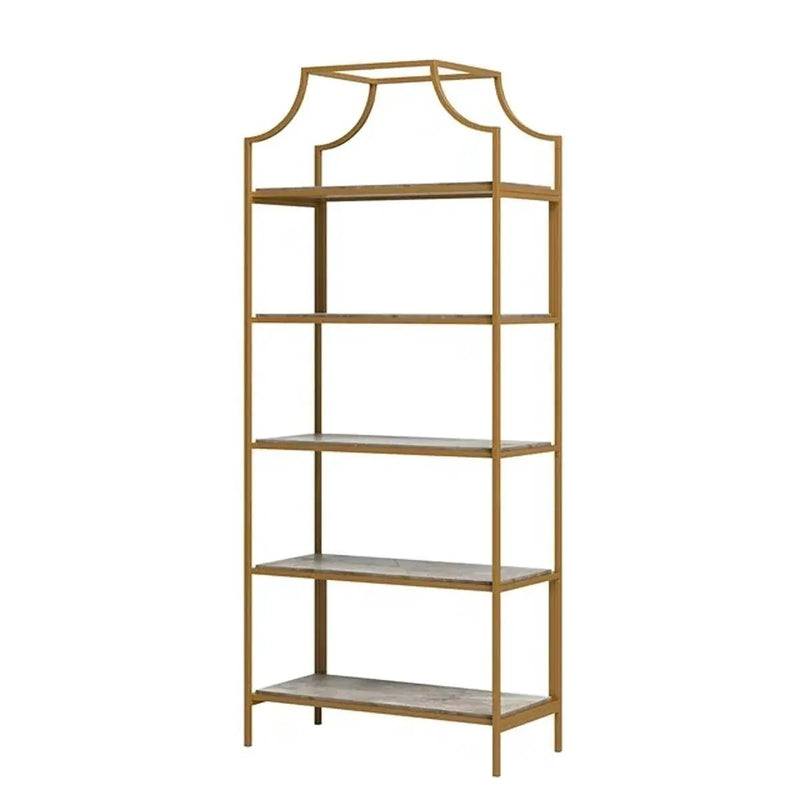 Gold Metal Display Rack Etagere Bookcase with 5 Faux Stone Storage Shelves by HomePacific