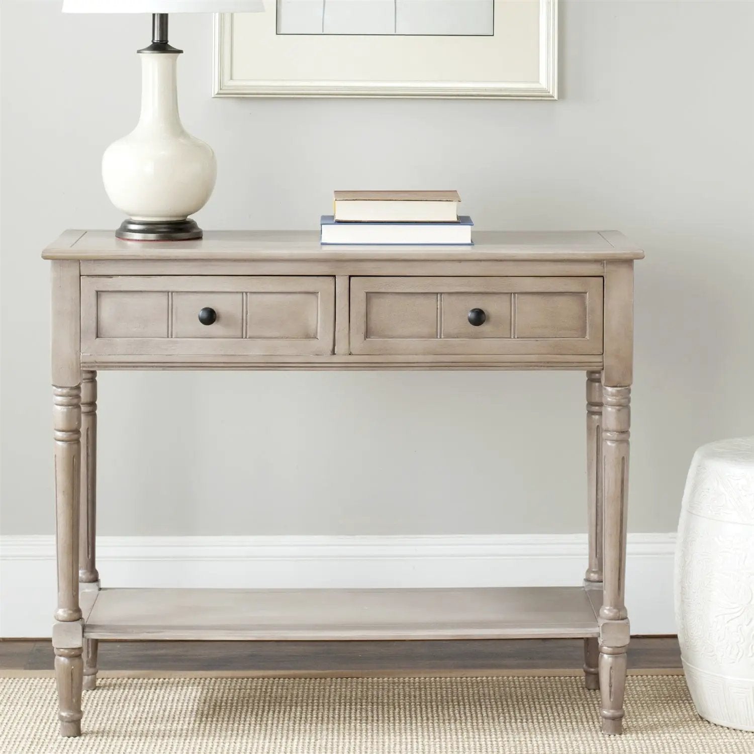 Console Accent Table Traditional Style Sofa Table in Distressed Cream by HomePacific