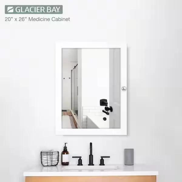 Open Box Glacier Bay 20 in. W x 26 in. HRectangular Framed Recessed or Surface-Mount Bathroom Medicine Cabinet with Mirror, White by Selzalot