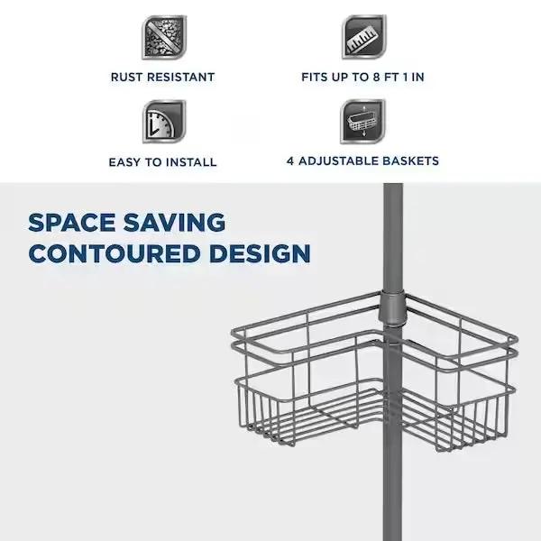 Open Box Glacier Bay Tension Pole Corner Shower Caddy in Satin Nickel by Selzalot