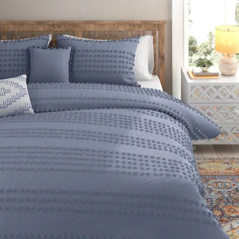King size 5-Piece 100-Percent Cotton Clip Dot Boho Comforter Set in Denim Blue by HomePacific