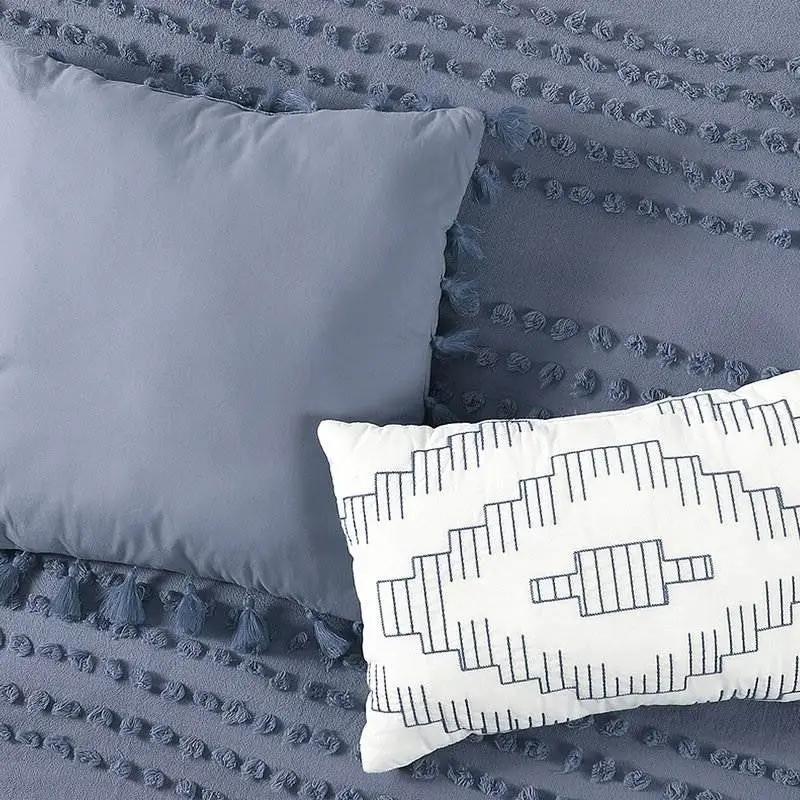 King size 5-Piece 100-Percent Cotton Clip Dot Boho Comforter Set in Denim Blue by HomePacific