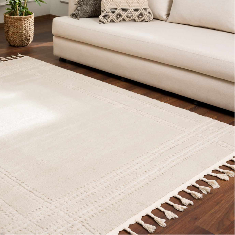 Ryuu Ivory Carved Area Rug by Boutique Rugs