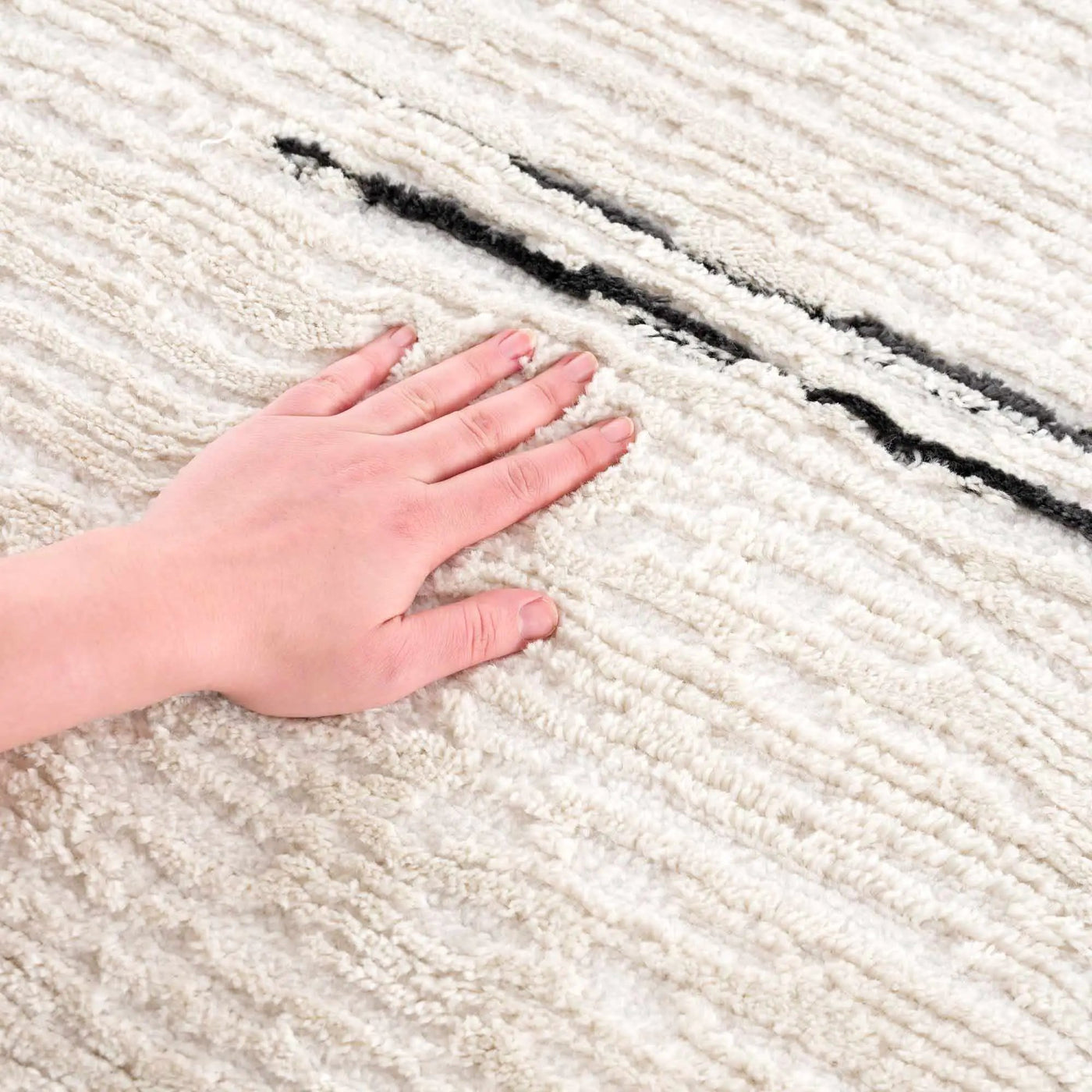 Riad Black Striped White Rug with Tassels by Boutique Rugs