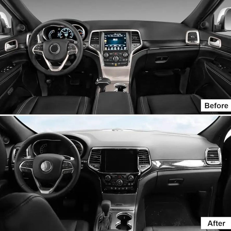 Open Box CheroCar for Jeep Grand Cherokee Dashboard Panel Trim & Door Handle Cover Kits Interior Accessories for 2011-2020 Jeep Grand Cherokee, Carbon by Selzalot