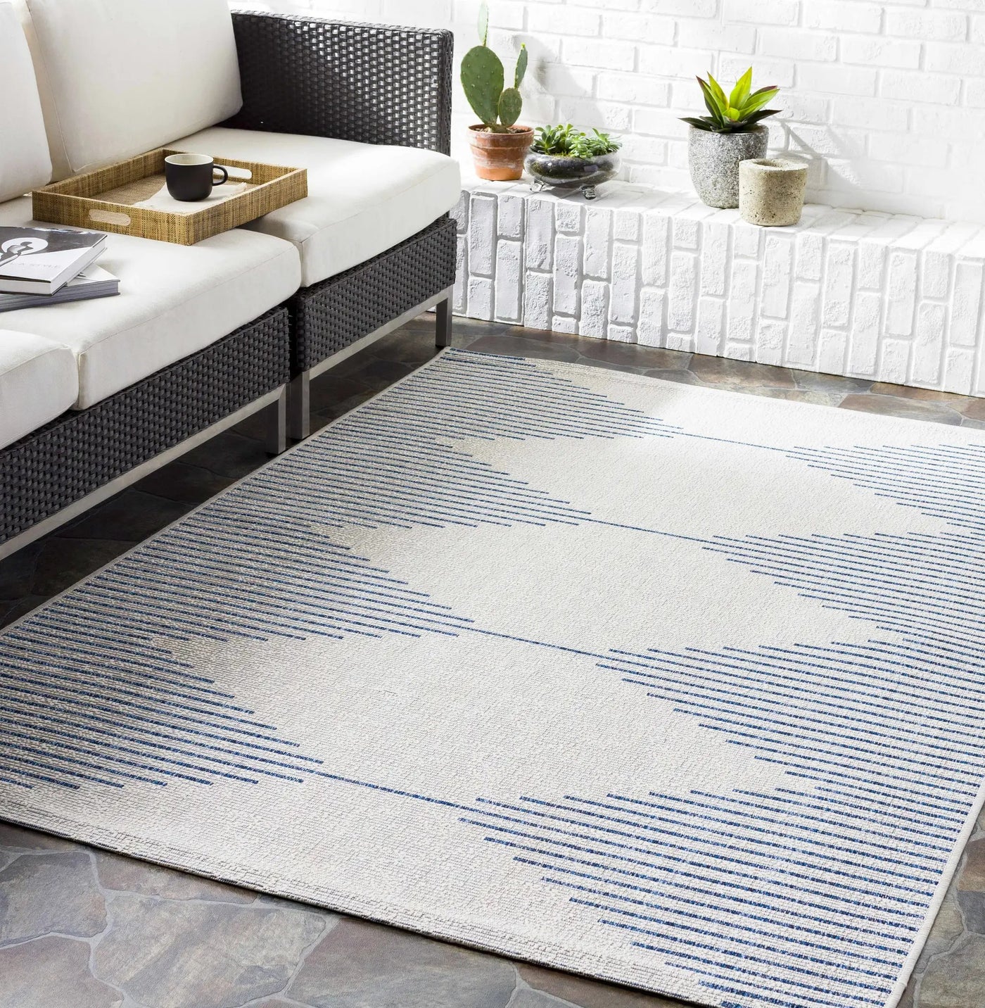 Stephan Blue & Cream Outdoor Rug by Boutique Rugs