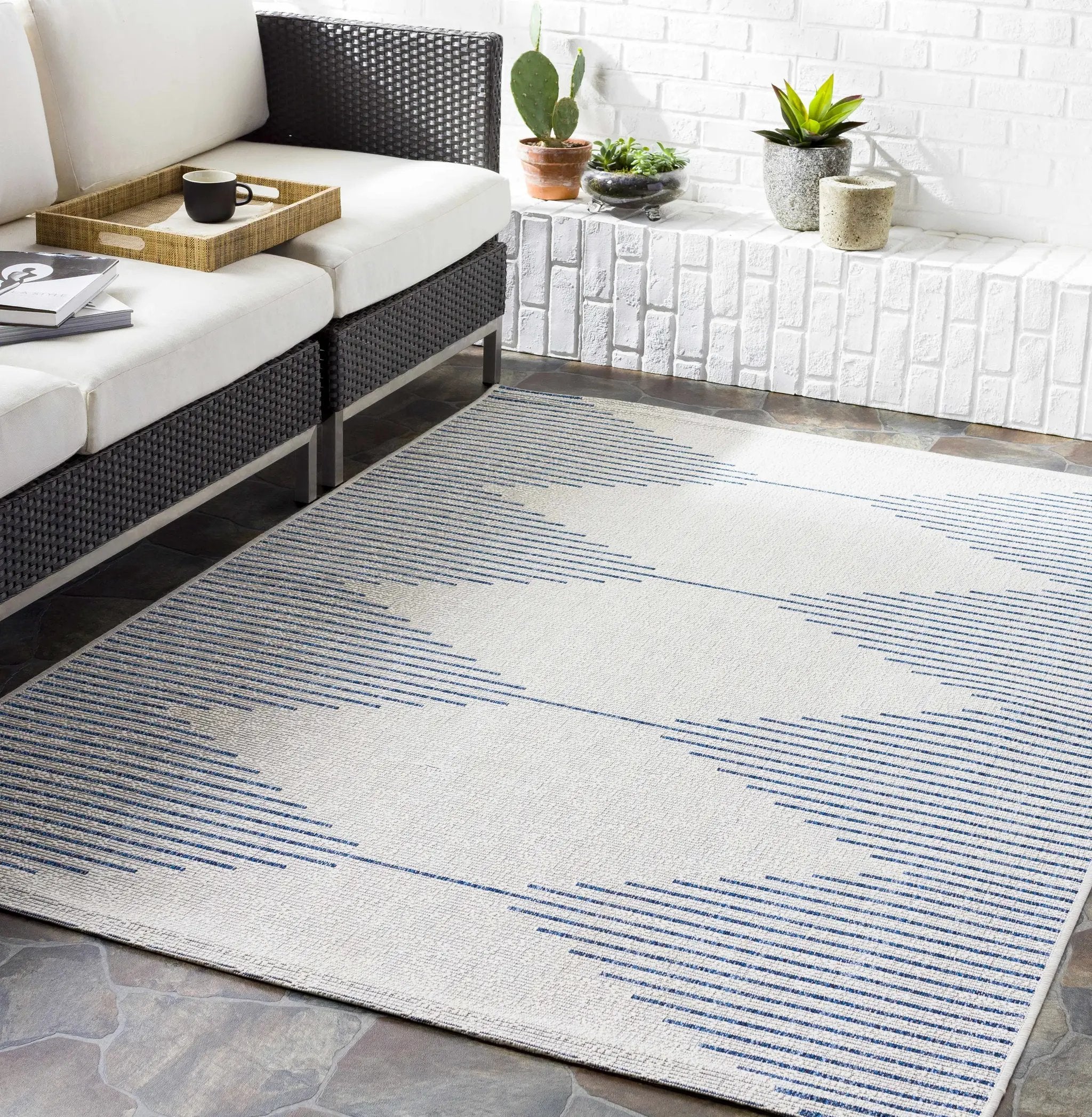 Stephan Blue & Cream Outdoor Rug by Boutique Rugs