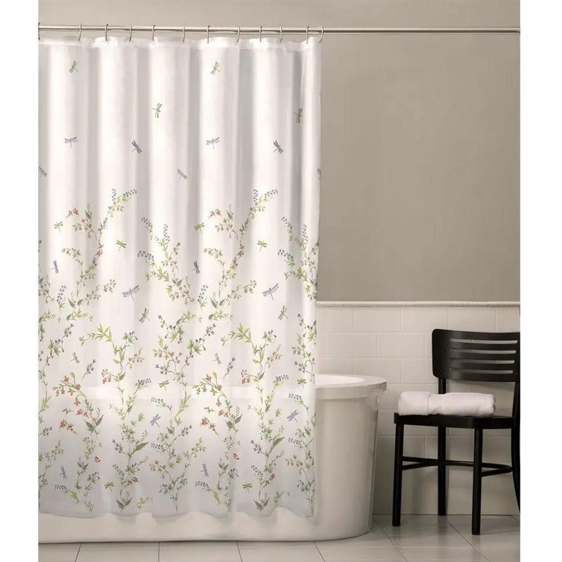 Floral Dragonfly Polyester Machine Washable Shower Curtain by HomePacific