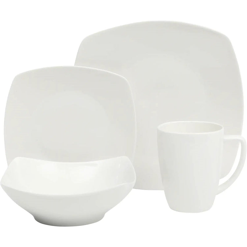 16 Pieces - White Square Porcelain Dinnerware Set - Service for 4 by HomePacific